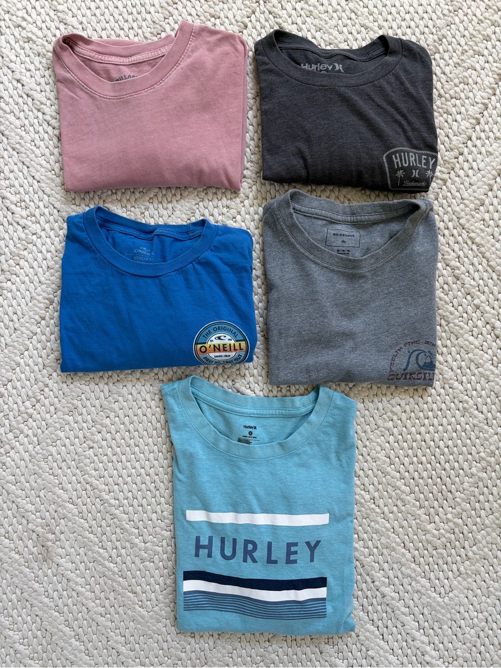 Lot of 5 Mens Medium Surf Shirts T-shirts Billabong Hurley Quicksilver SS EUC